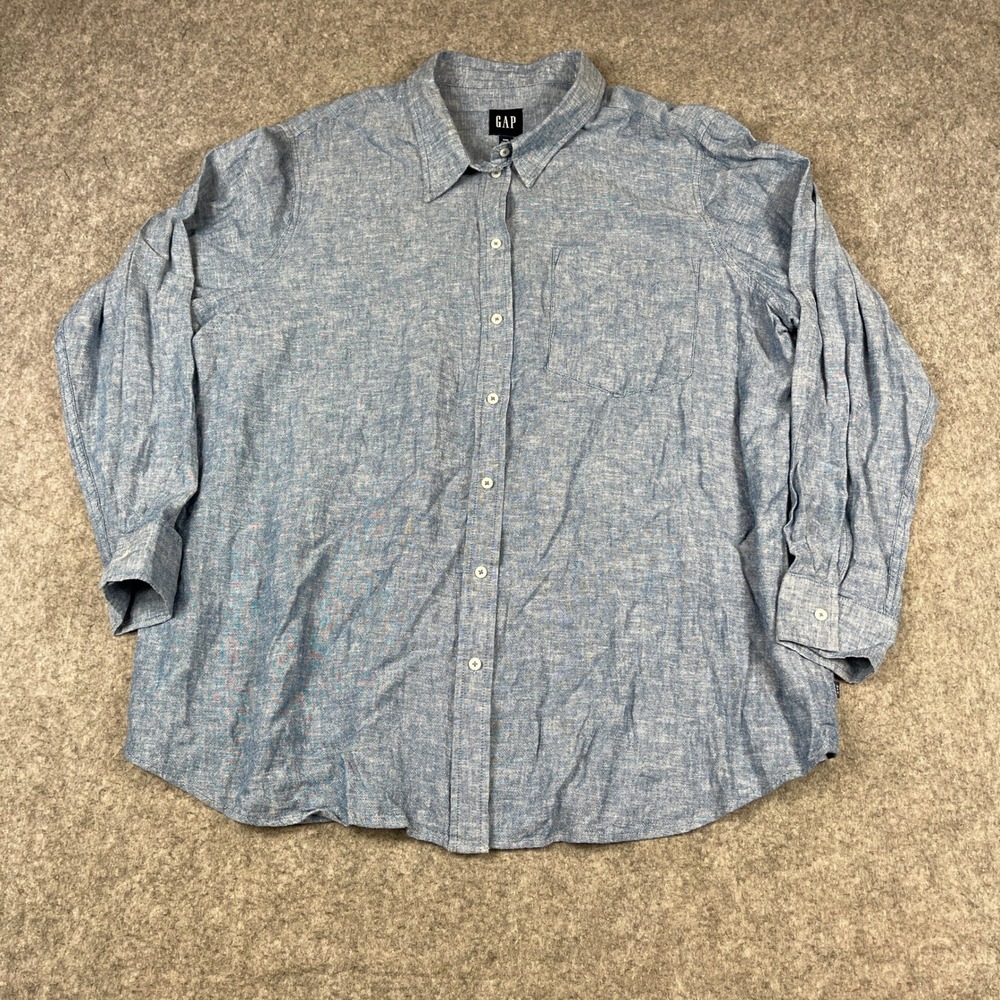 Gap Chambray Linen Blend Shirt Women's XXL Blue Classic Coastal